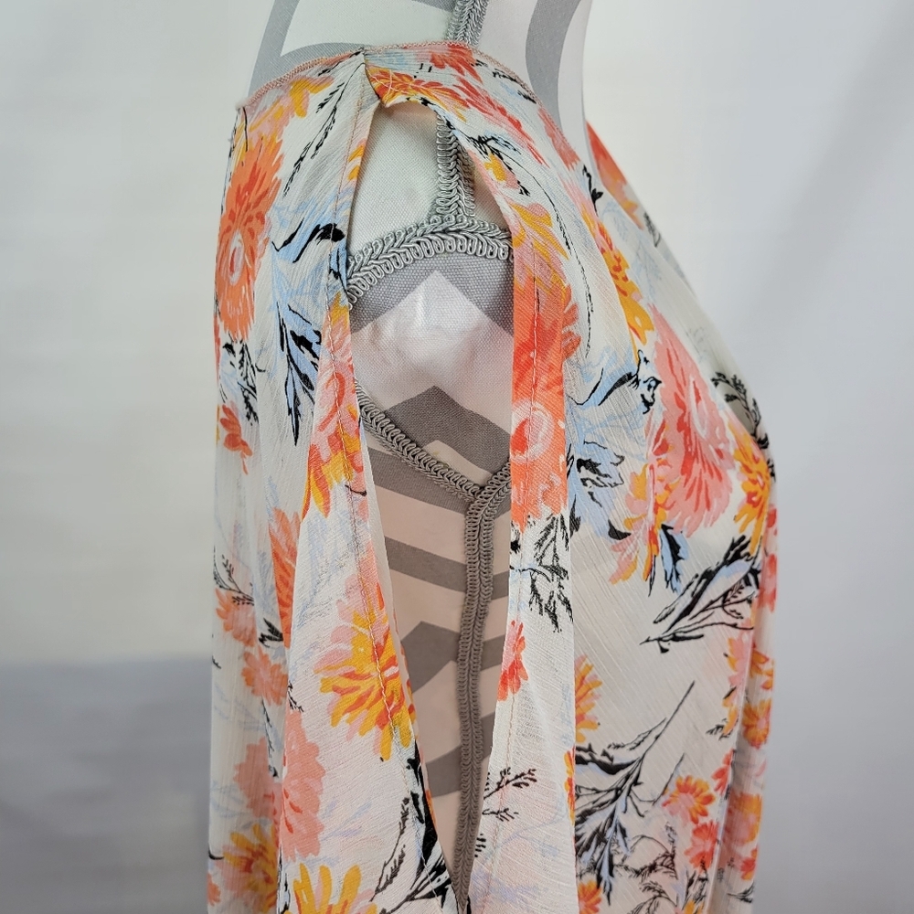 American Rag Chiffon Kimono Cover Up Floral Cold Shoulder Open Front Size Medium - Picture 5 of 8